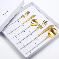 新品 クチポール GOA ゴア ホワイト/ゴールド 6点セット 6本セット ディナーデザート ナイフ フォーク スプーン 洋食器