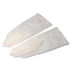 ウエディング グローブ ショート レース ブライダル オーガンジー オフホワイト 日本製 ショートグローブ ウエディンググローブ パール付 花嫁 [Y162]