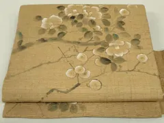 平和屋着物●九寸名古屋帯　作家物　手描き　紬地　枝梅文　金彩　正絹　逸品　DAAT0413ob