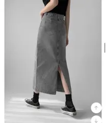 どうぞ取ってください グレー バンディング デニム スカート