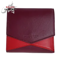 美品 BOTTEGAVENETA ボッテガヴェネタ バイカラー ワインレッド ボルドー レッド ゴールド金具 レザー 折財布 コンパクトウォレット 409361【中古】