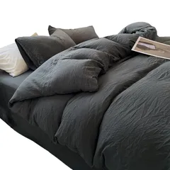 新品 布団カバー シングル 3点セット 寝具カバーセット 洋式ベッド・和式布団兼用 洗いざらし シワ加工 水洗い やわらか （掛け布団カバー ボックスシーツ 枕カバー）吸水速乾 丸洗いOK 肌に優しい 洗える 無地 シンプル オールシーズン (通年タイプ・ダー