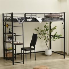 ロフトベッド パイプベッド シングル 木 デスク付き コンセント付き 耐荷重150kg高さ170cm
