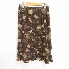 #a レリアン Leilian スカート 13号 茶 マルチ 花柄 大きいサイズ ブラウン ティアード アシンメトリー 日本製 935055 k01