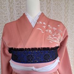 OB.171　着物 おしゃれ着こなし　帯飾り　成人式　前撮り　卒業式　袴　浴衣　青・黒シルバー・黒　フリル
