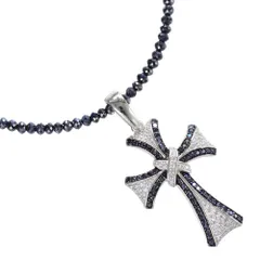 18金 ネックレス メンズ プラチナ ブラックダイヤモンド 20カラット メンズネックレス 44cm K18WG ダイヤモンド ブラックダイヤモンド クロスペンダント セット ホワイトゴールド 刻印入り 鑑別書付き【アクセサリーマート/メルカリShops店】