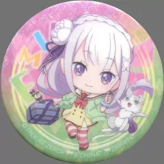 【中古】バッジ・ピンズ(キャラクター) エミリア＆パックC(背景・黄緑) 缶バッジ 「ガシャポンくじ Re：ゼロから始める異世界生活あそーと エミリアせれくしょん」 C賞