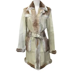 バーバリーブルーレーベル BURBERRY BLUE LABEL ピッグレザーコート ジャケット ラビットファー切替 白 ホワイト 38 約?～L 0927 IBO44