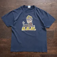 80s R.E.M. バンドTシャツ USA製 L ヴィンテージ 青 ビンテージ80's○R.E.M. METALプリントTシャツ青size L