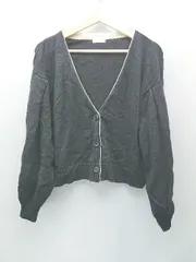 ◇ LOWRYS FARM Vネック ケーブル ボタン ストレッチ 起毛 シンプル 長袖 カーディガン サイズF ブラック レディース E  【1309040068056】