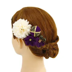 髪飾り 成人式 つまみ細工 振袖 前撮り 袴 浴衣 夏祭り 花火大会 4点セット 白 紫 ちりめん 玉飾り ヘアアクセ かんざし 新作 No.9-3298