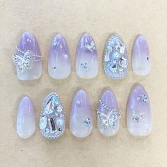 【ハンドメイド】ネイルチップ グラデーション パープル 蝶々 ※オーダー不可