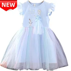 ✨新品✨プリンセス ドレス チュールワンピース 子供用 アナ雪 エルサ 半袖 キッズ 女の子 コスプレ衣装 誕生日 発表会 水色 スノークイーン お姫様 パーティー フリル袖 リボン付き チュチュスカート ディズニー風 100 110 120 130 140