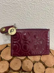 中古美品正規品　COACHコーチカードケース定期入れレディースエナメルワインレッド