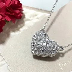 ぷっくりパヴェハート　ネックレス　プレシオサ社製クリスタル　プラチナ仕上げ
