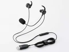 【新品・5営業日で発送】ELECOM エレコム マイクアーム付インナーイヤー型ヘッドセット／両耳／USB／ブラック(HS-EP21SUBK)