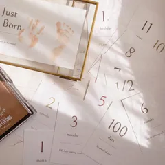 memory monthly card☾brown ☽マンスリーカード　足形手形
