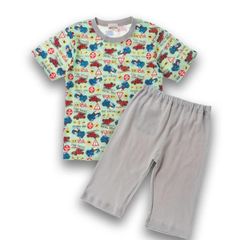 Sale パトカー＆消防車柄 グレー 半袖パジャマ 子供 パジャマ 90cm 男の子 キッズ 子供用 上下セット 半袖 ルームウェア セットアップ 部屋着 可愛い 夏 綿100% コットン100% 気持ちいい 車　働く車 柔らかい 新品未使用