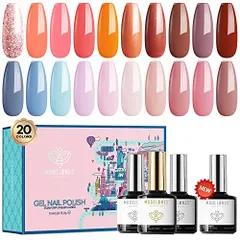 Modelones ジェルネイルキット マニキュアセット カラージェル セット 耐久 塗りやすい プレゼント適用 トップ ベ ースコート マットトップコート プライマー４本セット付き ロサンゼルスシリーズ 20色,7ml