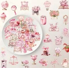 PETシールステッカーピンク大人可愛いエレガント海外雑貨デコまとめ上品苺ケーキ春