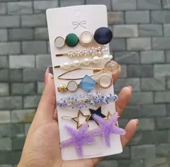 ファッションヘアアクセサリー　パール　ヘアピン　ピン留め　髪飾り　メタルヘアクリップ　バレッタ　7個セット　タイプ2