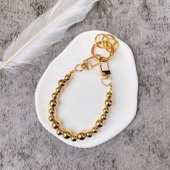 4wayビーズキーチェーン（メタルゴールド）キーホルダー キーリング キーチャーム 鍵 便利アイテム