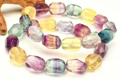 キラキラ◇マルチカラー フローライト 11-16x10-12mm タンブル ラフカット ブレスレット 1個売り パワーストーン 天然石 _B1368-2