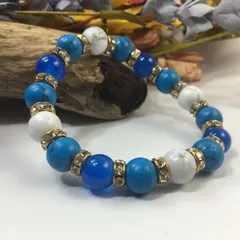 ブルーメノウ×ハウライト×ターコイズ パワーストーンブレス 10mm（ゴールド）メンズ・レディース 男性・女性 数珠ブレス 開運   [c]