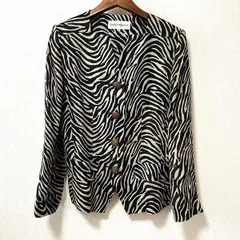 #snc イヴサンローラン Yves Saint Laurent ジャケット 36 黒 ベージュ ヴィンテージ ゼブラ柄 ノーカラー 麻 レディース [941977]のサムネイル