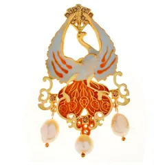 鳳凰 フェニックス ブローチ バロックパール 真珠 レディース レトロ アニマル アンティーク 伝説 不死鳥 鳥 バード 炎 火 オレンジ 羽 翼