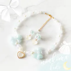 little princess＊dream princess - mint ♡ キッズイヤリング キッズネックレス セット ＊ キッズアクセサリー 女の子 子供 プレゼント キッズ リボン パステル noakoma kids