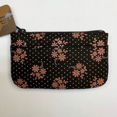 新品未使用品 甲州印伝【小銭入れ コスモス柄 黒×ピンク漆】コインケース 小物入れ 鹿革 漆型染め 海外土産 日本皮工芸品 日本製