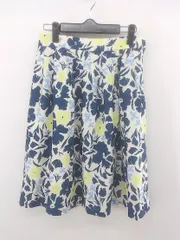 ◇ OZOC オゾック 花柄 バックゴム 膝丈 フレア スカート サイズ38 アイボリー ネイビー イエロー系 レディース E  【1303200003239】