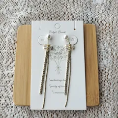 新品　イヤリング　ノンホール　パール　リボン　ラインストーン　ロングチェーン　ゆらゆら　揺れる　耳が痛くなりにくい