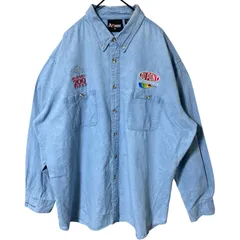 デニム ボタンダウン ブルー 2XL オーバーサイズ シャツ メンズ 古着 長袖