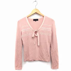 アンタイトル UNTITLED ニット カットソー 丸首 長袖 ショート丈 リボン ビーズ ビジュー 装飾 かぎ針編み 2 ピンクベージュ /HT15