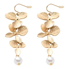 【ゴールド×ピアス】[Cream dot. クリームドット公式] ピアス レディース   フック 金属アレルギー ニッケルフリー 揺れる フラワー 花 大ぶり 一粒パール ヴィンテージ調 艶消し マット大人 華やか 結婚式 お呼ばれ 二次会