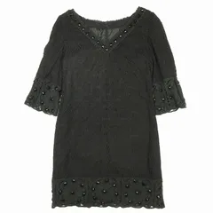 美品 ダイアグラム グレースコンチネンタル Diagram GRACE CONTINENTAL カットワーク レース 刺繍 ワンピース ドレス 膝丈 ハーフ 七分袖 ビジュー ビーズ Vネック サイズ38 黒 ブラック レディース/3