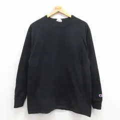 L/古着 チャンピオン champion 長袖 Tシャツ メンズ ワンポイントロゴ クルーネック 黒 ブラック 25sep05 中古