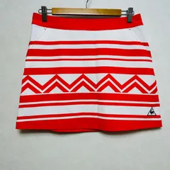【未使用訳あり】le coq sportif ルコックスポルティフ ロゴ刺繍 マルチボーダー ゴルフスカート サイズ11 オレンジ ゴルフウェア