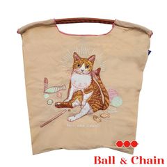 【正規品】 ボールアンドチェーン (ベイビーキャット / Sベージュ) Mサイズ  トートバッグ エコバッグ 刺繍 猫 ネコ
