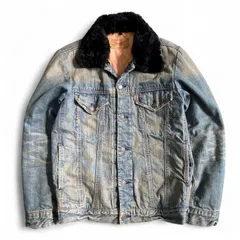 00s Levi's デニムジャケット 70500 ヴィンテージ加工 裏地キルティング 襟ボア 2way M
