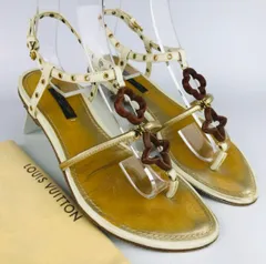 LOUIS VUITTON★ルイヴィトン・レディース レザー フラワー スターウッドチャーム付き アンクルストラップ トングサンダル(35.5)イタリア製 ブランド レディース靴