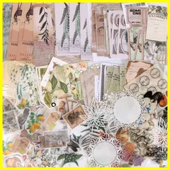 【新着商品】２６０枚 大容量 コラージュ 素材 シール ステッカー 手帳素材パック レトロ YOVOY アンティーク フレークシールステッカー デザインペーパー 素材紙 和紙 メモ用紙 カード 紙モノ ノート スケジュール カレンダー (山野)
