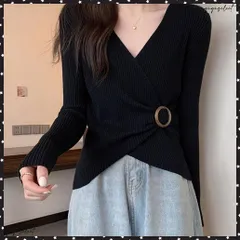 リブニット カシュクール風ニットトップスレディース 大人カジュアル ニットソー お洒落 Vネック ニットプルオーバー秋冬新作ニットインナー 着回しニットウェアニットソー 着やせ 無地タイトトップス ニットセーター長袖