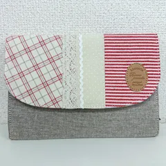 ポーチ付きマルチケース 家計管理ポーチ 母子手帳ケース 通帳ケース お金管理 パスポートケース収納 カードポケット じゃばら パッチワーク ドット ボーダー ナチュラルチェックレッド 7048RE