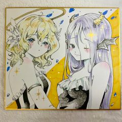 甘党小悪魔ちゃん 手描きイラスト オリジナル 中色紙 オリジナルイラスト 天使と悪魔ちゃん 色紙大 手描き 原画 女の子