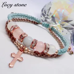 天然石 パワーストーン ブレスレット アンクレット マクラメ アクアマリン ローズクォーツ ホワイトカルセドニー 結婚運 子宝 安産祈願 恋愛運 人間関係