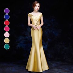 カラードレス ロングドレス マーメイドドレス オフショルダー ウェディングドレス 結婚式 二次会 花嫁 ゴールド レッド ロープピンク パー