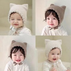 ベビーボンネット　帽子　ネコ耳　ベビー　赤ちゃん　可愛い